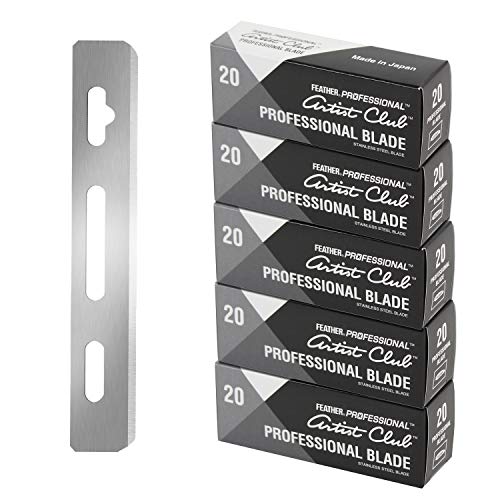 Feather Artist Club Professional Razor Blades - Single Straight Edge Replacement Blades for Full-Face Shaving, Beard Edging & Line-Ups - For Barbers & Men's Grooming - Made in Japan (20 Count)