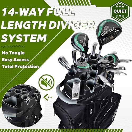 Golf Cart Bag, 14-Way Top Divider with Multiple Storage Pockets, Lightweight & Durable Golf Bag for Men, Cart-Friendly Design