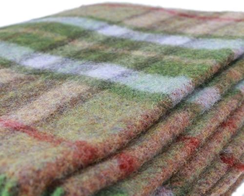 Biddy Murphy Irish Wool Blanket 54" x 72" Fringed 100% Wool Throw Blanket Green Plaid Made in Ireland