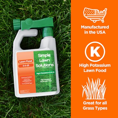 Simple Lawn Solutions - High Potassium Lawn Food Liquid Fertilizer 0-0-25 - Concentrated Spray - Turf Grass Vigor and Plant Hardiness - Summer and Fall - Any Grass Type (32 Ounce)