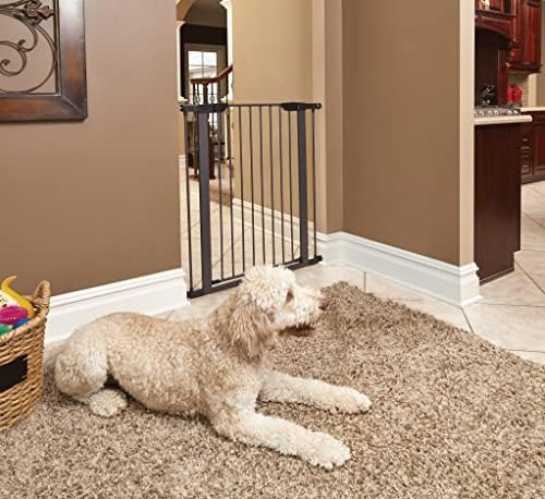 Midwest Homes 39-Inch Steel Walk-Thru Dog Gate, Expands to 38" | Pressure Mounted, Expands 29.5"- 38" Wide, Auto-Close Door, Spring-Loaded Latch, Includes Two 3" Extensions