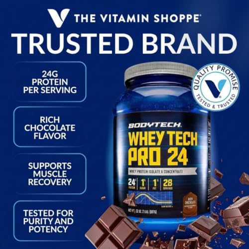BodyTech Whey Protein Isolate Powder, Rich Chocolate, 5 LB, 71 Servings | 24G per Serving, High Concentrated Protein Powder With Amino Acids & BCAAs for Men and Women, Gluten Free