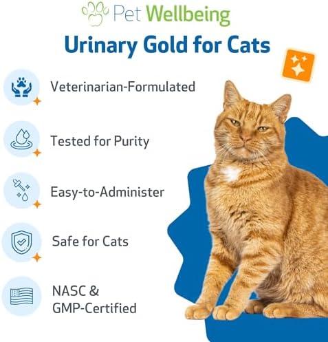 Pet Wellbeing Urinary Gold for Cats - Urinary Tract & Bladder, 2 oz | NASC Certified & Vet-Formulated Liquid Supplement with Marshmallow Root & Echinacea for Urinary System & Bladder Support