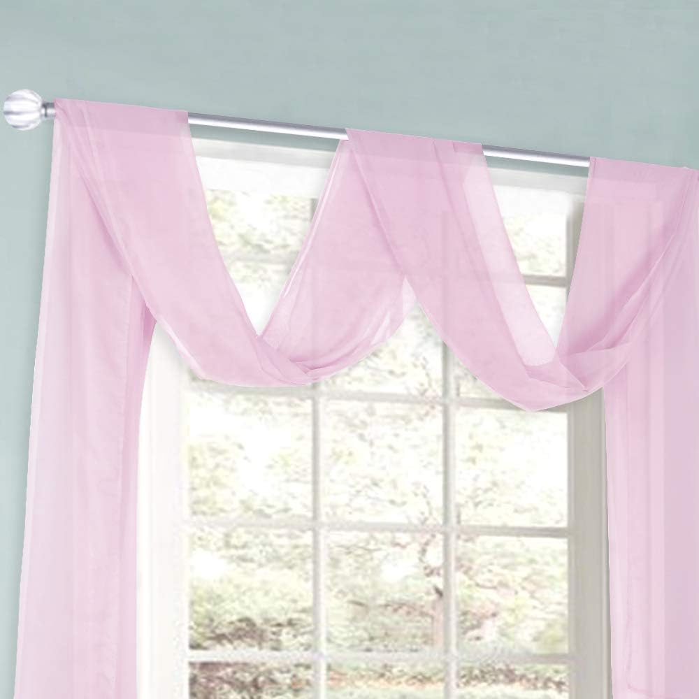 HUTO Light Pink Sheer Window Scarf Valances for Girls Room Sheer Soft Voile Curtain Scarves for Wedding Party 216 Extra Long