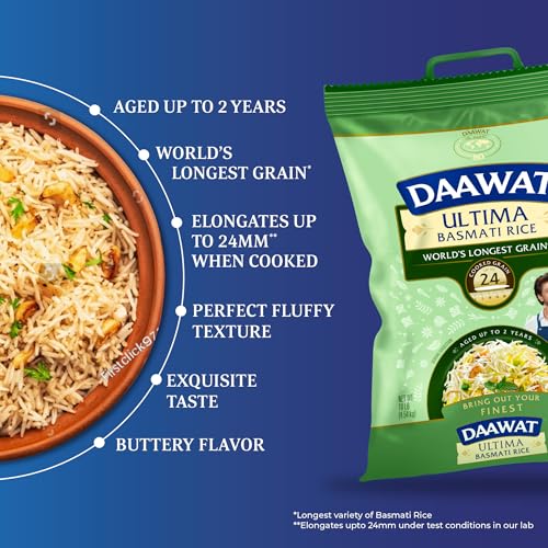 Daawat Traditional Basmati White Rice - 10 lb Bag | Authentic Extra Long Grain Basmati Rice - Great for Curries, Pilafs & Indian Recipes - Cook in Microwave or on Stove Top
