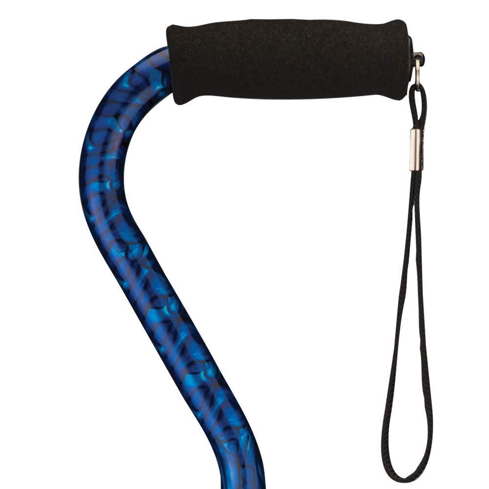 Nova Joy Designer Offset Quad Cane for Seniors - Unisex Adjustable Lightweight Walking Aid with Foam Handle, Wrist Strap and Anti-Rattle Lock - Essential Mobility Support - Maui Flowers