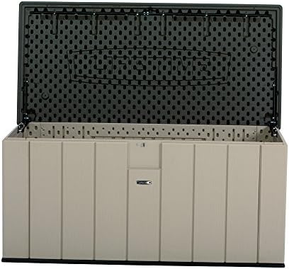 LIFETIME 60254 Heavy-Duty Outdoor Storage Deck Box, 150 Gallon, Desert Sand/Brown & Master Lock 140DLH Padlock, 1 Pack, Bronze/Silver