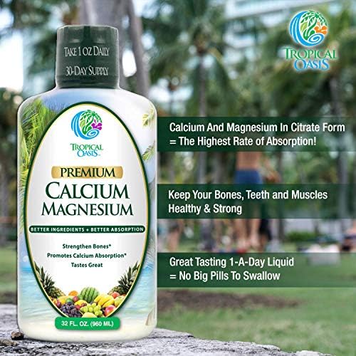 Tropical Oasis Liquid Calcium Magnesium - Natural Formula w/Support for Strong Bones - Liquid Vitamins w/Calcium