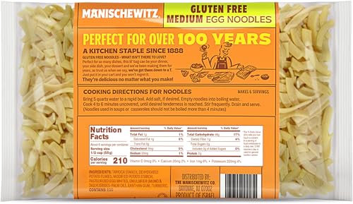 Manishewitz Gluten Free Medium Noodles 12oz (3 Pack) All Natural, Yolk Free, Low Sodium, Kosher for Passover and Year Round