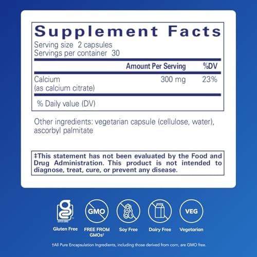 Pure Encapsulations Calcium (Citrate) - Supplement for Bone, Teeth, Colon, and Cardiovascular Health Support* - with Premium Calcium Citrate - 180 Capsules | Supplement for Bone, Teeth, Colon, and Cardiovascular Health Support*, with Premium Calcium Citr…