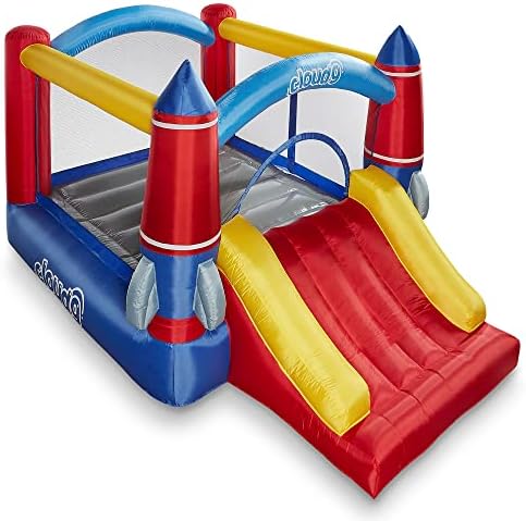 Cloud 9 Inflatable Bounce House and Blower, Rocket Theme Bouncer for Kids with Slide, Includes Stakes and Repair Patches