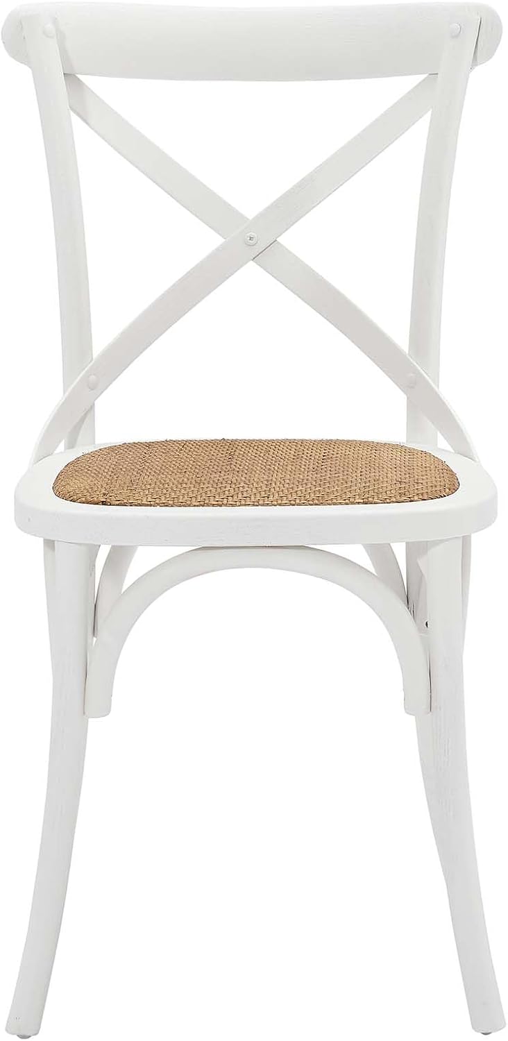 Modway Gear Rustic Modern Farmhouse Elm Wood Rattan Dining Chair in Gray