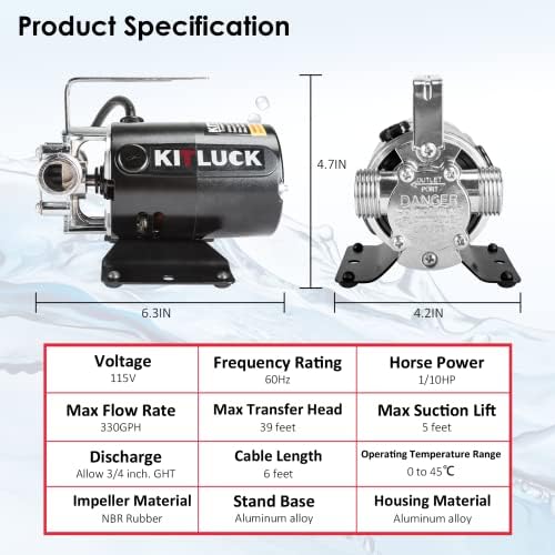 Water Transfer Garden Pump, 1.6 HP 1000GPH Portable Electric Shallow Well Jet Pump, Stainless Steel Sprinkler Pressure Booster Pump for Pool Draining, Lawn Fountain, Irrigation, Water Removal