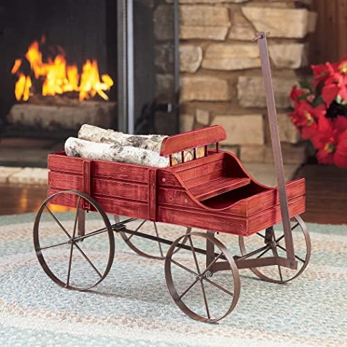 Collections Etc Amish Wagon Decorative Indoor/Outdoor Garden Backyard Planter, Red | Country Red, fir (wood)