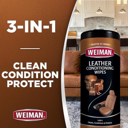 Weiman Leather Cleaner Kit Leather Wipes (30 Count) and Microfiber Cloth - Clean and Condition Car Seats and Interior, Shoes