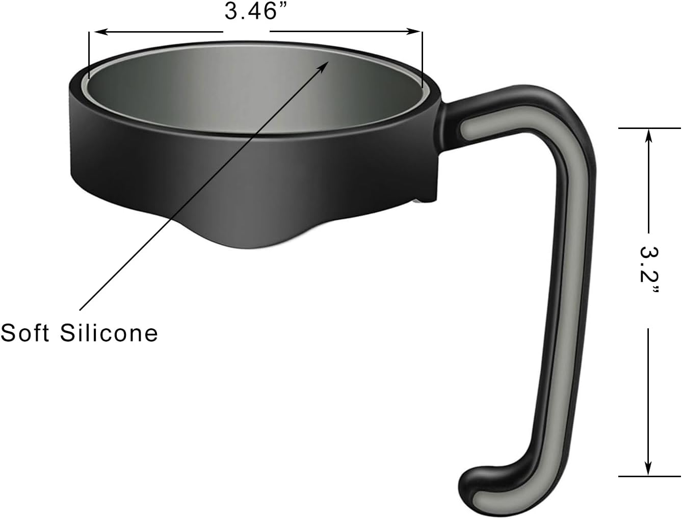 Tumbler Handle for 20 oz Yeti Rambler Cooler Cup, Rtic Mug, Sic, Ozark Trail Grip and more (20 Oz, Black)