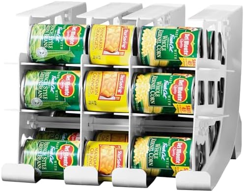 FIFO Countertop Mini Can Tracker Holds 30 Standard 10-24 Oz Can Sizes, White| Stackable & Adjustable Can Organizer for Pantry, USA Made, White