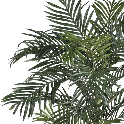 Nearly Natural 6.5 ft Artificial Golden Cane Palm Tree with Nursery Pot | Lifelike Silk Indoor Palm, Three Textured Trunks, Flexible Fronds, Low-Maintenance