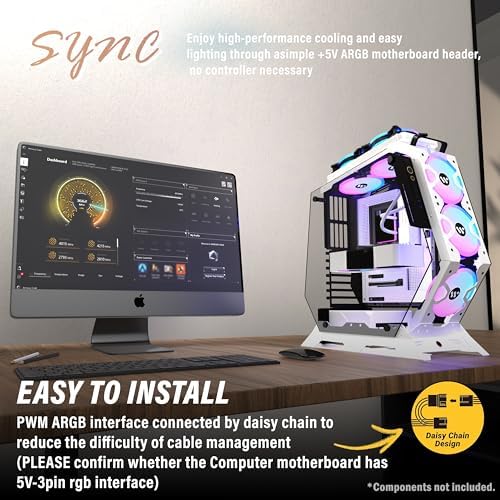 KEDIERS PC Case C570 ATX Mid Tower Tempered Glass Gaming Computer Open Frame Case with 5 PWM ARGB Fans (White C570)