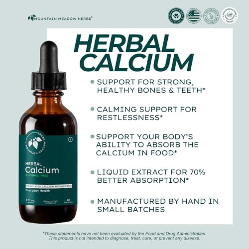 Mountain Meadow Herbs Herbal Calcium – Vegan Liquid Calcium Supplement for Bone & Teeth Support, High Absorption Plant-Based Formula for Adults & Kids - 2 oz