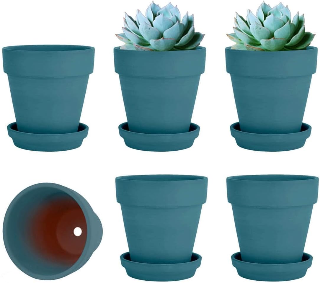 vensovo 4 Inch Terracotta Plant Pots with Saucer - 6 Pack Clay Flower Pots with Drainage, Great for Plants, Crafts, Wedding Favor