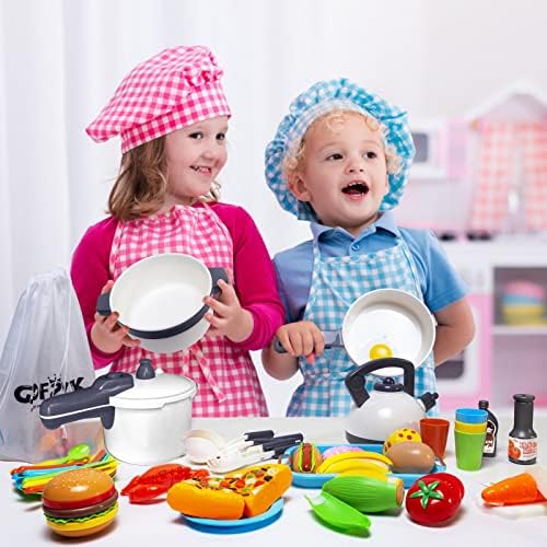 Kids Kitchen Toy Cookware Play Food Play Dishes with Pots Pans Accessories