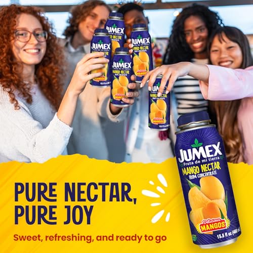 Jumex Mango Nectar Lata Botella - Made with Fresh Fruit Puree - Mango Juice Concentrate for Tropical Fruit Smoothie Mix, Cocktail Mixers & Kids Beverages - 15.5oz, 12 Pack Resealable Juice Bottles