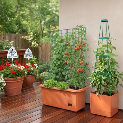 The Lakeside Collection Vegetable Planter with Wheels and Trellis - 58 Inch Self Watering
