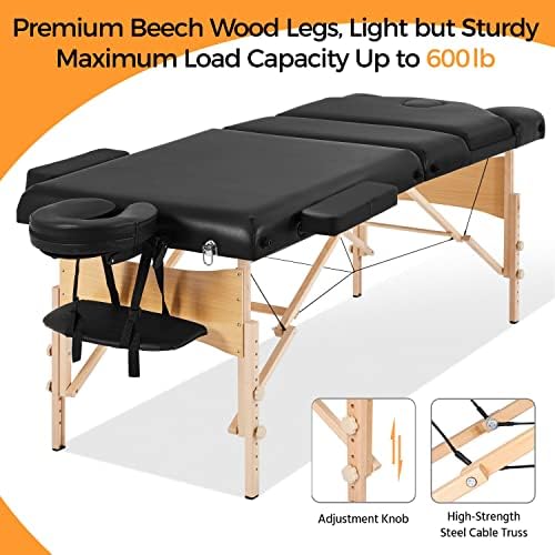 Yaheetech Massage Table Portable Height Adjustable Lash Bed 28in Wide Black