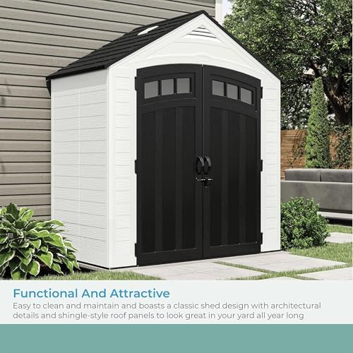 Suncast 7' x 4' Vista Vertical Storage Shed, with Floor, Double Doors