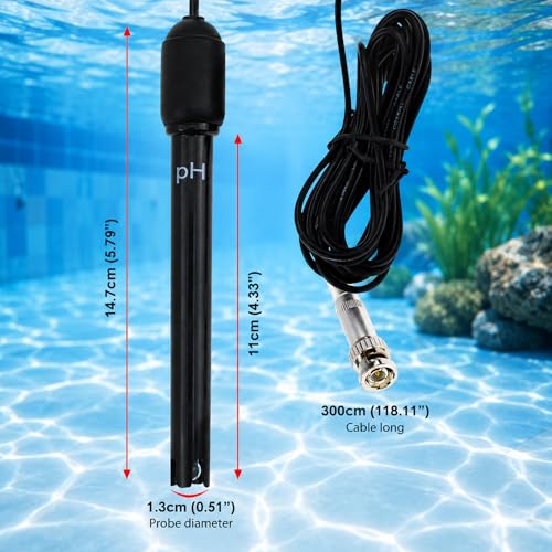 Long Body pH Electrode with BNC Socket Probe 300cm Cable 0-14pH for pH Meter, pH Controller pH Device Economical Sensor