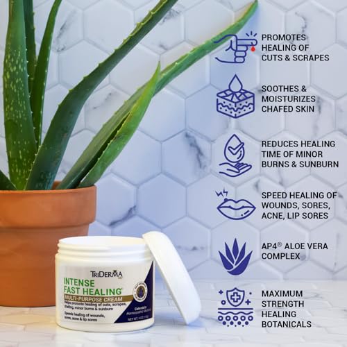 TriDerma Intense Fast Healing Cream, Decreases Healing Time for Minor Irritations, Rashes, Scrapes, Cuts 4 Ounces
