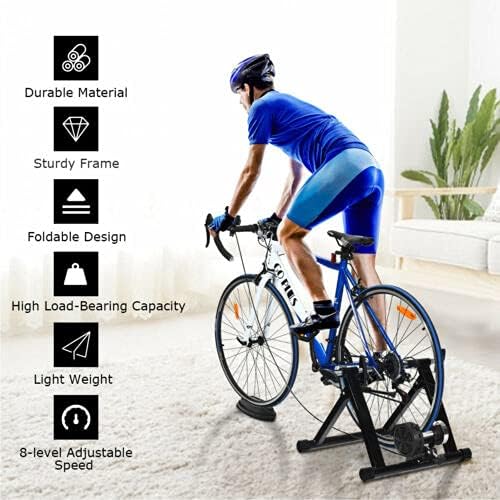 Goplus Bike Trainers for Indoor Riding, Folding Stationary Bike Stand with Magnetic Flywheel for Bicycle Cycling Training