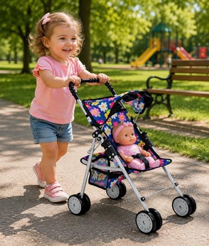 fash n kolor, My First Baby Doll Stroller with Flower Design with Basket in The Bottom- 2 Free Magic Bottles Included