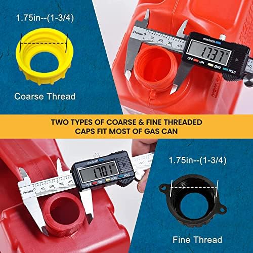 Universal Gas Can Spout Replacement, Gas Can Nozzle with Gasket, Stopper, Collar Caps (Black and Yellow) & gas can vent caps, Pack of 3
