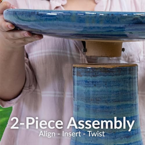 Sunnydaze Ceramic Bird Bath, Weather-Resistant Finish, 21” H, Galaxy Blue
