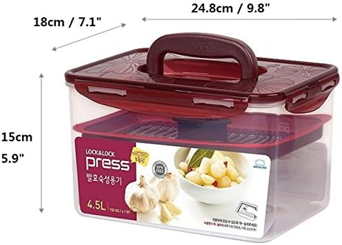 LockandLock Press Plate Leakproof Airtight Pickle Kimchi Container 4.5L / 152oz BPA Free One Handle Clear Body Maintain Fresher Taste