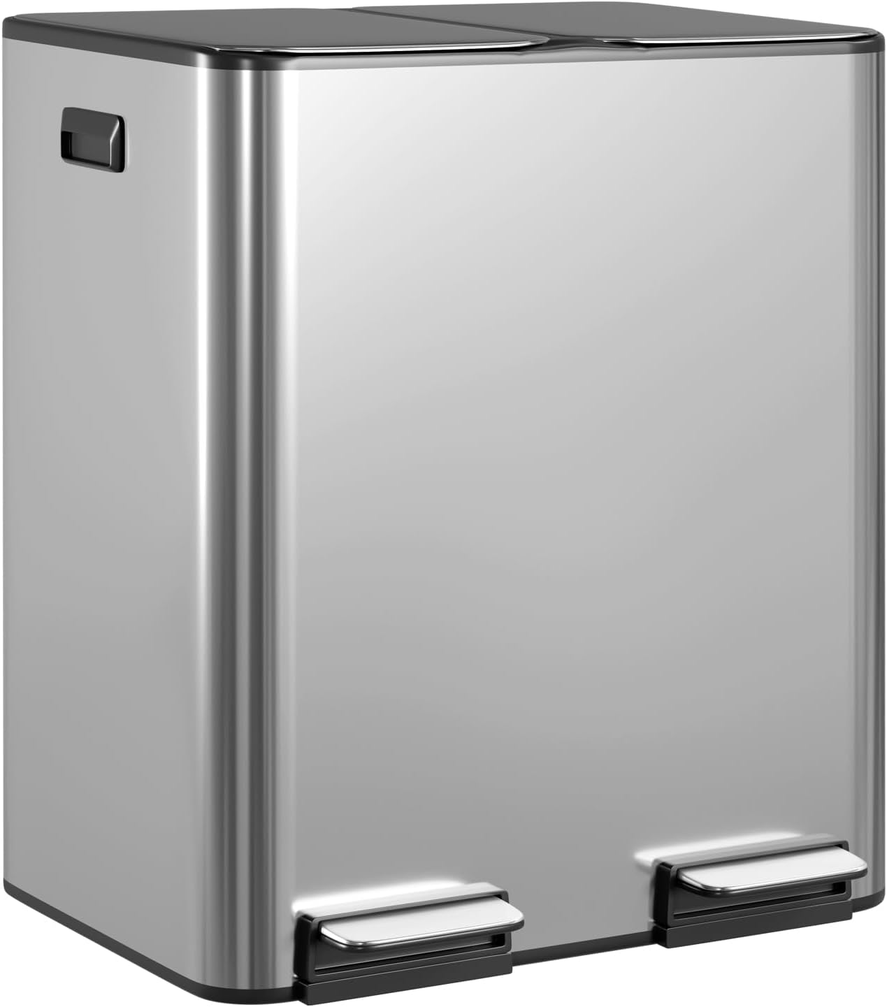 FDW | 13 Gallon Trash Can with Lid | Steel | Fingerprint-Proof | Made of Brushed Stainless Steel | Soft-Close Step Pedal | Hands-Free Use | Easy to Clean | for Kitchen, Office, Bathroom