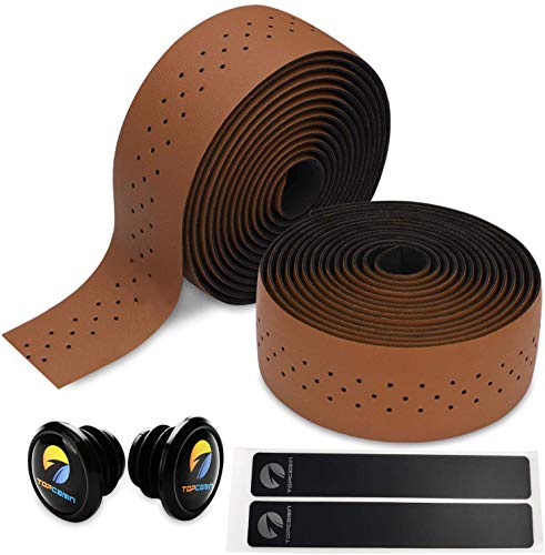 TOPCABIN® Camouflage Series Comfort Gel Road Bike Handlebar Tape Bike Bar Tape with Reflective Bar Plugs (Dark Brown(PU a Pair))