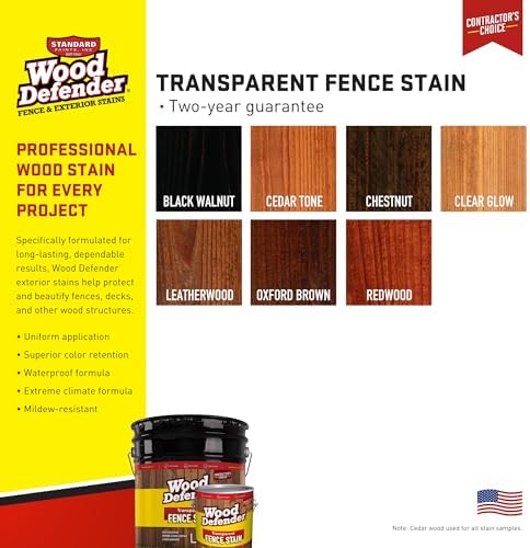 Wood Defender Transparent Fence Wood Stain and Seal in One, Oil-Based Penetrating Sealer, Professional-Grade, Long-Lasting, Weather-Resistant Protector, Redwood, 5-Gallon