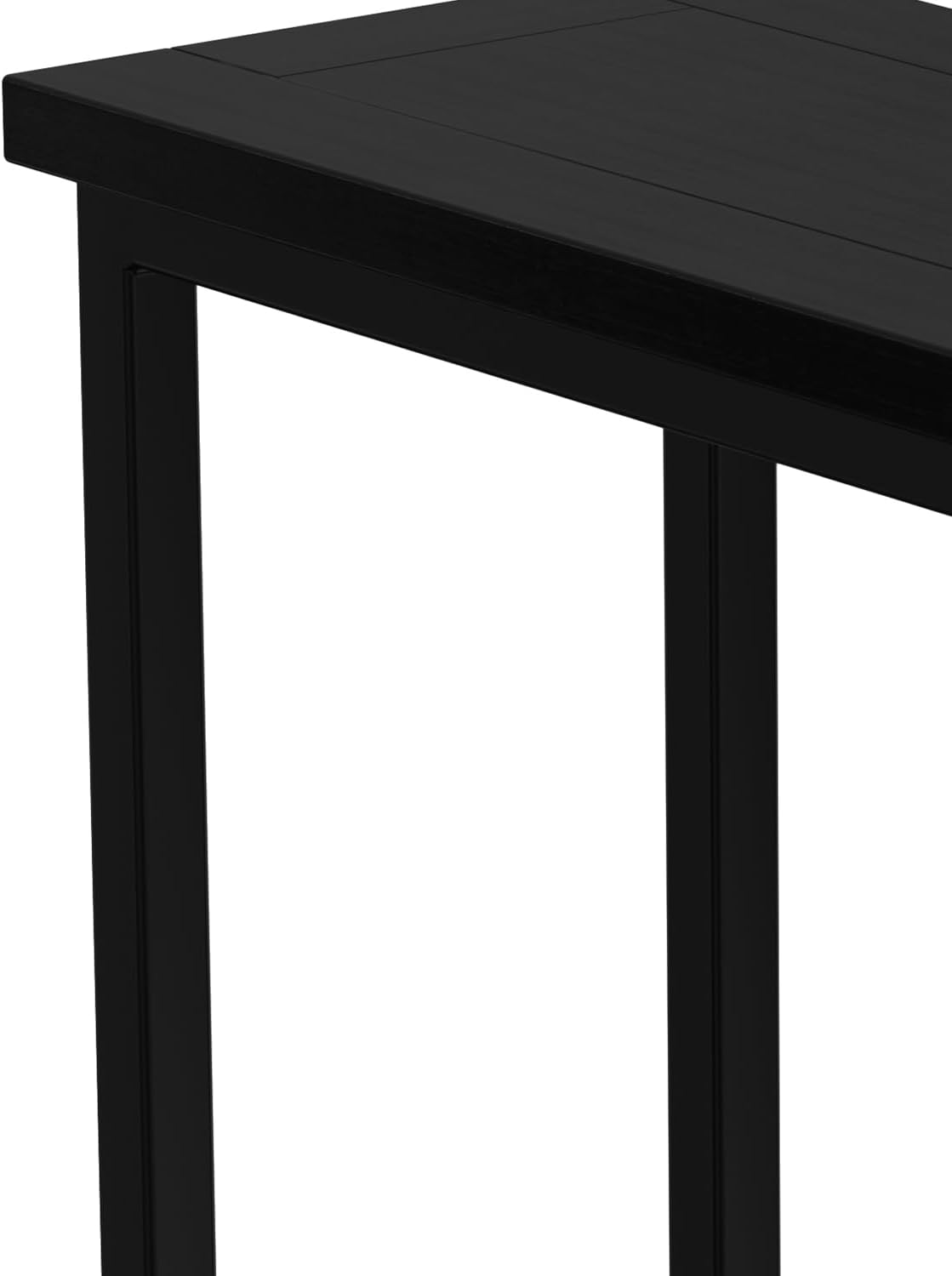SIMPLIHOME Skyler 18" Wide Solid Wood C-Side End Table in Dark Cognac Brown | Industrial slide-under accent table with open frame, assembled; perfect for living rooms as a side table or sofa table.