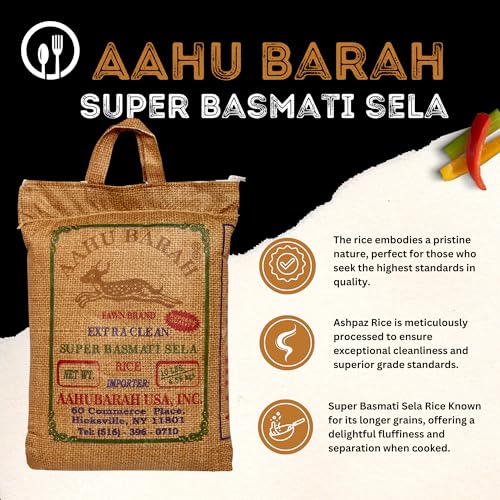 Aahu Barah Basmati Sela Rice - Extra-Long Grain for Superior Culinary Delights 10lb Pack