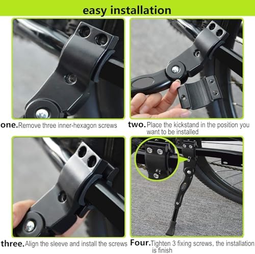 Bike Kickstand, Adjustable Aluminum Alloy, 20" 24" 26", Black | For Road Mountain Bike