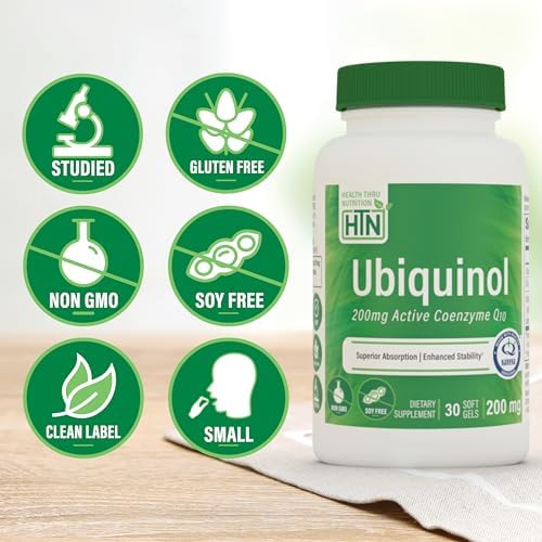 Health Thru Nutrition Ubiquinol 200mg 30 Softgels as Kaneka QH Reduced CoQ-10 | Stabilized - 3rd Party Tested | Enhanced Bioavailability | Cardiovascular & Mitochondria Function Support | Non-GMO | Reduced Form CoQ-10 Supplement, High Absorption, Cardiov…