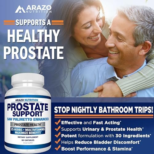 Arazo Nutrition Prostate Supplement - Saw Palmetto + 25 Herbs - Reduce Frequent Urination, Reduce Hair Loss