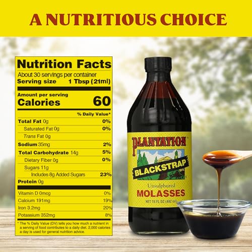 Plantation Blackstrap Molasses 31 oz – Unsulphured Blackstrap Molasses, Rich Natural Sweetener for Baking, BBQ, Baked Beans, Gingerbread & Beverages