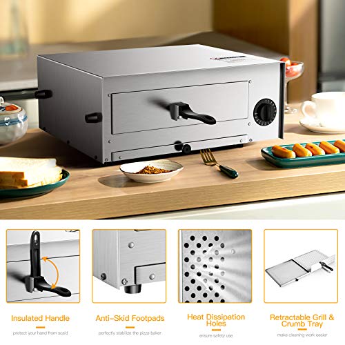 Costway Electric Oven, Stainless Steel Baker with Auto Shut-Off, Handle, Removable Tray, Countertop Pizza Maker for Kitchen & Commercial Use