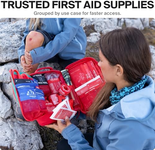 SurviveX Large First Aid Kit, Labeled Pockets, Zip Stitch Wound Closures | Close wounds without stitches, quickly find what you need, first aid emergency kit for car, home, travel, camping, outdoors