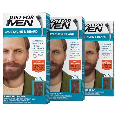 JUST FOR MEN Mustache & Beard Dye, Keratin, Light Brown M-25 (1 Pack) | Mustache & Beard color light brown designed for facial hair to instantly eliminate gray. Enhanced with keratin & biotin.