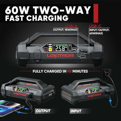 LOKITHOR JA400 Jump Starter with Air Compressor(7.5L Gas & 5.5L Diesel) | 1750A 12V Portable Jumper Box | 150PS 40LPM Tire Inflator, Digital Display